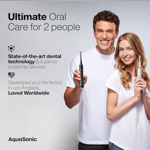 Aquasonic - Duo Series PRO UV Electric Toothbrush | ADA Accepted Electric Toothbrushes with UV Sanitizer | Inductive Charging Base | 5 Modes with Smart Timers | 10 Proflex Brush Heads & 2 Travel Cases