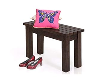 Angel Furniture Solid Wood Two Seater Hallway Stripped Design Seating Bench In Walnut Finish