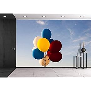 Colorful Balloons Flying in The Air - Removable Wall Mural | Self-Adhesive Large Wallpaper - 66x96 inches