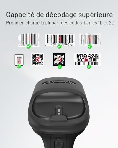 Inateck 2D 1D QR Wireless Barcode Reader, Barcode Shower with Bluetooth and USB Wired, 2600mAh Bobbin, 1 Charge 3 Months, with APP/SDK/AI, BCST-72, Black