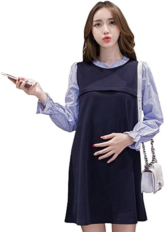 Amazon Co Jp マタニティウェア レディース ワンピース 長袖 オールインワン 産前産後兼用 マタニティ ママ服 マタニティ服 妊娠 妊娠服 妊婦服 授乳口 授乳服 ゆったり ブルー M 服 ファッション小物