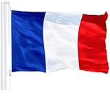G128 - France French Flag 3x5 ft Printed Brass Grommets 150D Quality Polyester Flag Indoor/Outdoor - Much Thicker More Durable Than 100D 75D Polyester