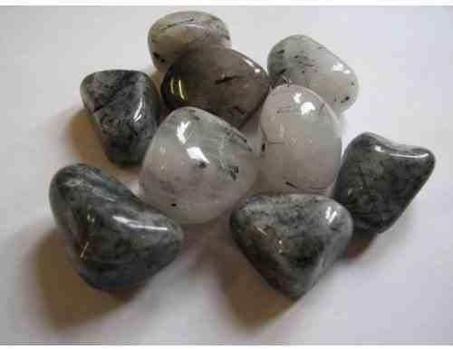 Quartz with Tourmaline Tumble Stone