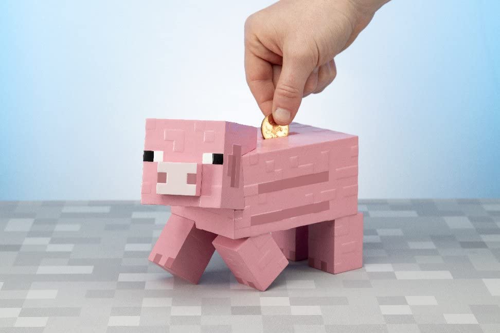 Minecraft Pig Money Bank BDP | Pink Pixelated 3D Savings Piggy-Bank | Unique Gift Idea Perfect for Gamers