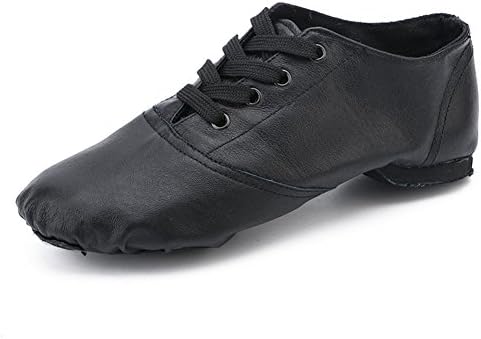 Coolkuskates Lace-up Leather Practice Dancing Shoes Jazz Boots Soft-Soled for Children, Big Kids, Girls, Women, Black (8.5 US/41)