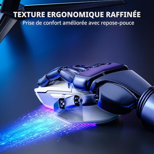 inphic IN9 Wireless/Bluetooth/Wired Gamer Mouse, 10000 DPI, 6 Programmable Buttons, Tri-Mode Ergonomic Rechargeable Gaming Mouse with RGB Lighting Customizable for Computer/PC