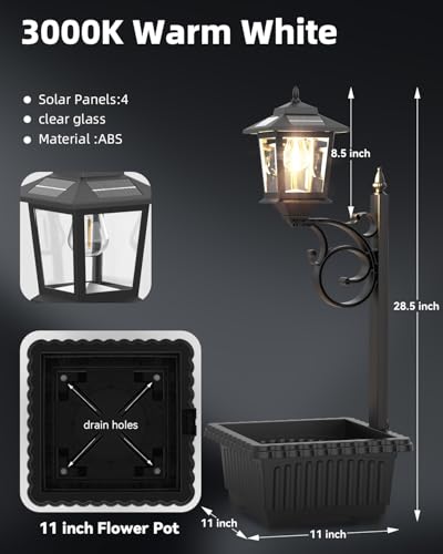 2-Pack Solar Lamp Post Lights with Planter, 2-in-1 Outdoor Flower Pot Waterproof Solar Lamp Post, Decorative Outdoor Solar Planter Lights for Garden, Patio, Pathway and Driveway, Dual Mounting Options