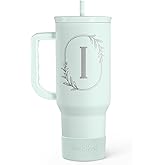 Personalized Monogrammed Tumbler with Handle 40oz, Letter I Tumblers Insulated Coffee Travel Cup, Custom Initial Gift for Women Girls Friends, Monogram Gift for Christmas Birthday Mothers Day