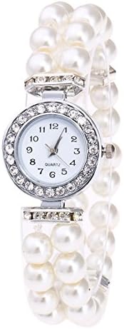Kimdera Fashion Ladies Women Casual Pearl String Round Watch Strap Quartz Wrist Buckle Rhinestone Watches