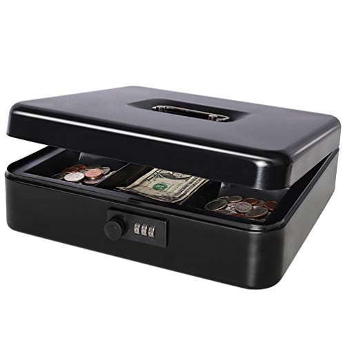 Safe Metal Cash Box with Combination Lock, Decaller Large Lock Storage
