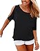 Haola Women's Summer Casual T Shirts Cold Shoulder Short Sleeve Blouse Solid Cute Tops L Black…