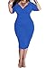 POSESHE Womens Plus Size Deep V Neck Wrap Ruched Waisted Bodycon Evening Cocktail Dress Blue XX-Large
