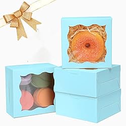 Light Blue Bakery Boxes with Window 4x4x2.5 inches