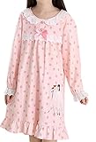 TRENDY XU Girl Strawberry Print Long Sleeve Nightgown Pajamas Set Dress