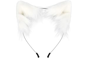 VIGVAN Fox Wolf Ears Animal Cosplay Cat Cosplay Accessories for Halloween (White)
