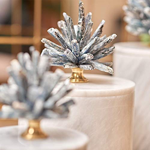 MOTINI Marble Organizer with Blue Kyanite Lid, Jewelry Box Vanity Desk Organizer Bathroom Storage Containers Table Decor, 4.7\