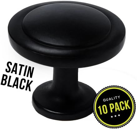 Cabinet Hardware Round Knob - 1-1/4" Diameter (10pk Satin Black)