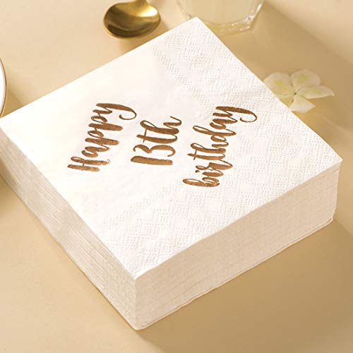 MAGJUCHE Happy 13th Birthday Cocktail Napkins, 50-Pack 3ply White Rose Gold Dinner Celebration Party Decoration Napkin - Thumbnail 5