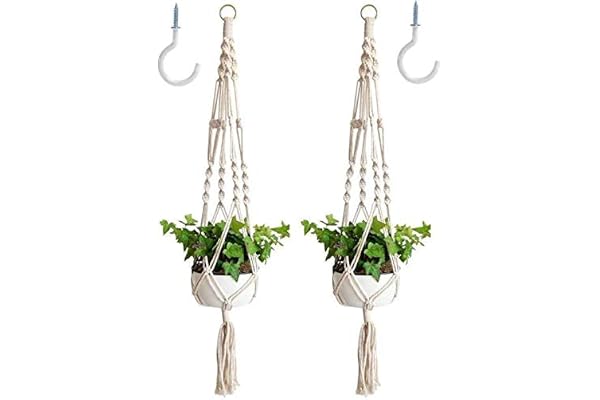 Sfee 2 Pack Macrame Plant Hangers, Hanging Planters Indoor Outdoor Handmade Cotton Rope Hanging Plant Pot Durable Flower Pots