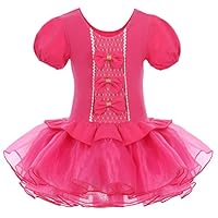 OBEEII Little Girl Short Sleeve Ballet Tutu Dress Princess Skirted Leotard Ballerina Bowknot Dancewear Gymnastic Costume Hot Pink 4-5 Years