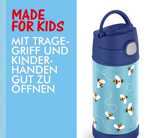 THERMOS kids FUNTAINER STRAW BOTTLE 0.35 L, bees, thermos flask for children, made of stainless steel, with straw, 12 hours cold, absolutely leak-proof, for school, nursery, break