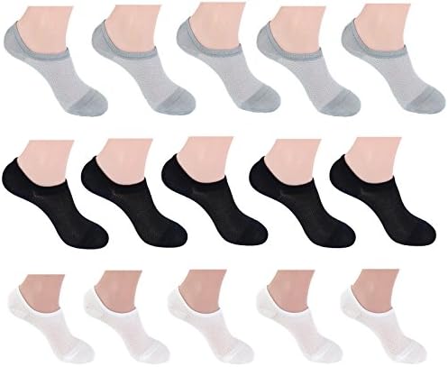 Men's Ankle Socks,Bamboo Fiber Breathable No Show Socks Low Cut Thin Non Slip Socks (3 Colors,15 Pairs)