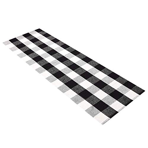 Levinis Kitchen Runner Rugs - Black and White Retro Lattice Sofa Cushion & Area Rug - Washable Hand-Woven Buffalo Checkered Floor Rugs for Laundry/Kitchen/Bathroom/Bedroom, 23.6'' x 70.8''
