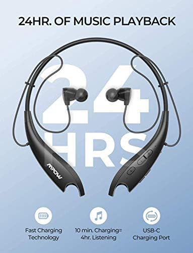 Bluetooth neckband headphones with audio and call management controls, showing a price range of $49.99 to $35.99.