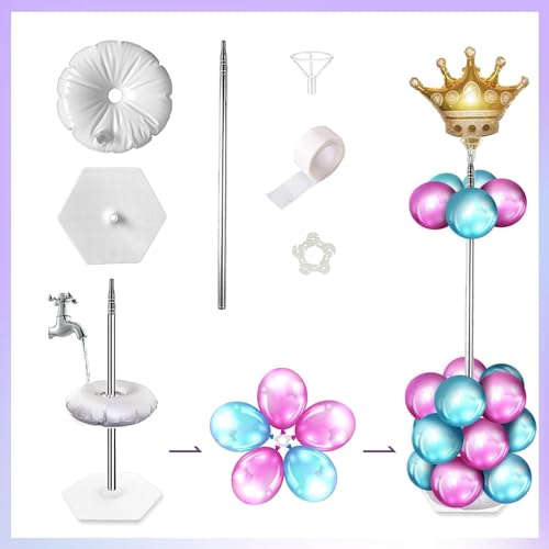 AM ANNA Balloon Column Kit Set of 2, Metal Adjustable Balloon Stand 8ft Balloon Tower Stand Kit with Base for Floor, Balloon Stand Kit Decorations for Baby Shower Graduation Birthday Wedding Party
