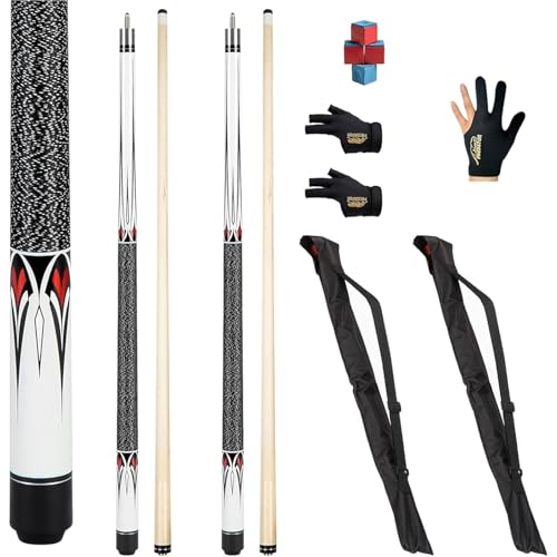 Homodoskey 2-Piece Maple Pool Cue Stick Set, Anti-Warp Great Hand Feel Billiard Cues with 13mm Tip & Center-Joint, Complete Snooker Kit for Home Bar - Includes 2 Cues, 2 Bags, 2 Gloves, 4 Chalks
