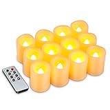 Kohree Set of 12 Flameless Unscented LED Candles, Battery Powered Votive Pillar Candles with Remote Control & Timer-Amber Yellow Flame