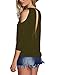 ALLEGRACE Women Sexy Slit Open Front Cold Shoulder T Shirts Fashion Tee Tops Army Green M