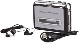 Flexzion USB Cassette to MP3 Converter Portable Super Tape to PC Player Digital File Audio Capture to Playback or Burn to CD with USB 2.0 Cable Headphones and Software