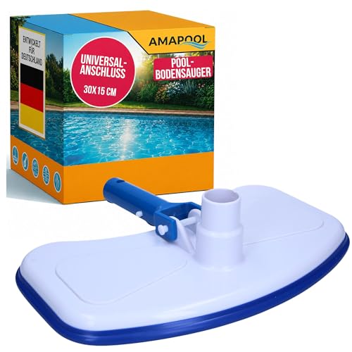 Amapool Basics Pool Floor Suction Cleaner with Eight Lower Bristles, Extra-Heavy Design, Pool Brush with Clip-On Connection for Pool Hose, Diameter 32/38 mm