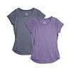 icyzone Dames fitness sport T-shirt korte mouwen loopshirt training gym functie shirt, 2 stuks