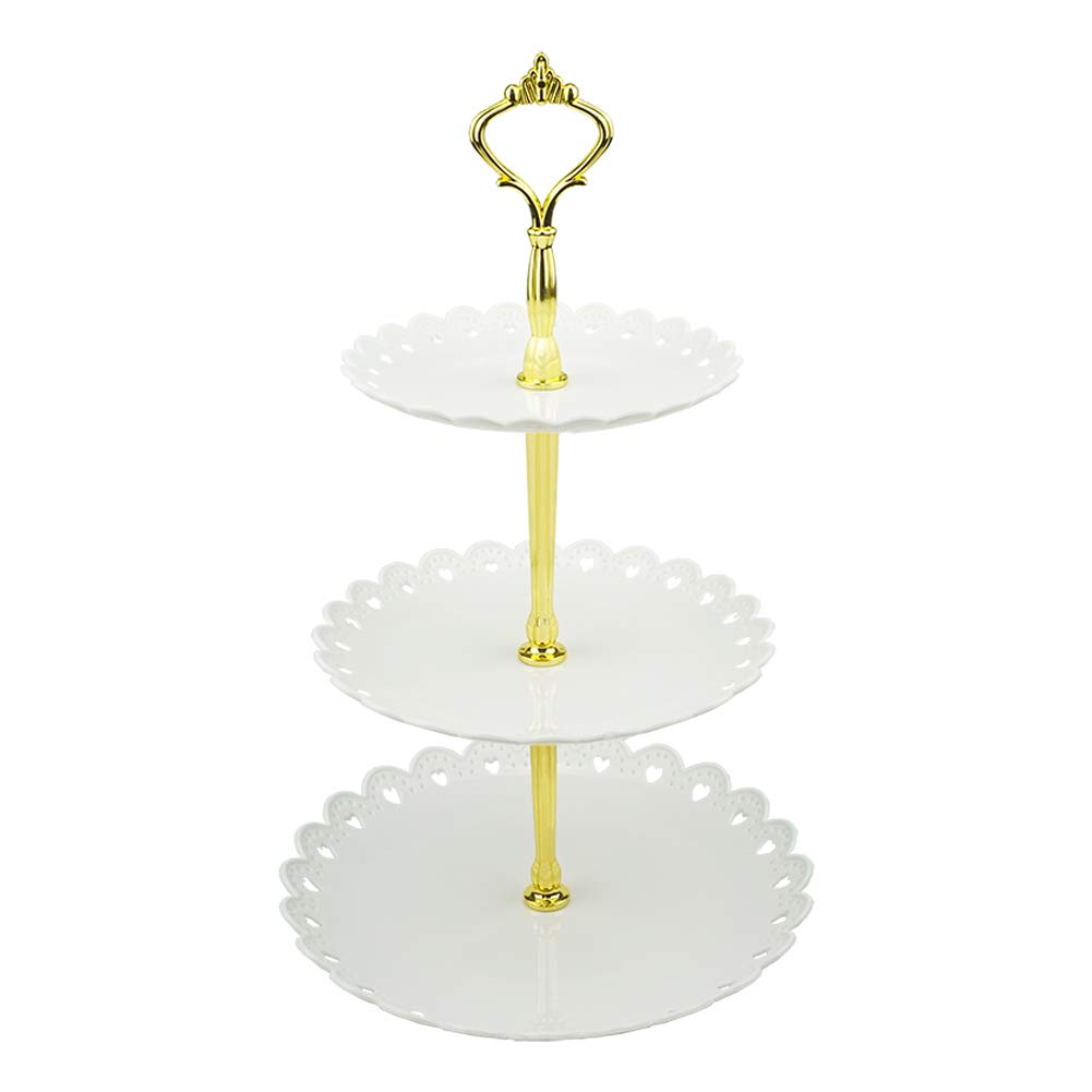 Hetoco 3-Tier White Plastic Dessert Stand Pastry Stand Cake Stand Cupcake Stand Holder Serving Platter for Party Wedding Home Decor