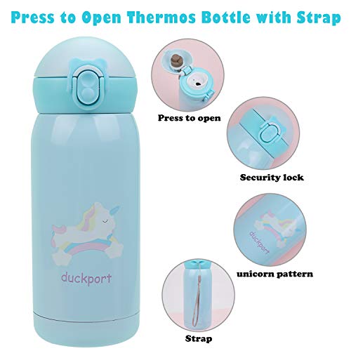 Kids Water Bottle Thermoses Unicorn, Unicorn Water Bottle for Kids, Vacuum Insulated Water Flask, Thicken Stainless Steel BPA Free Leak Proof Thermoses Bottle for Boys, 12 O, Cyan