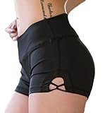 Helisopus Womens Stretch Solid Athletic Shorts Cross Side Tie Dance Yoga Shorts