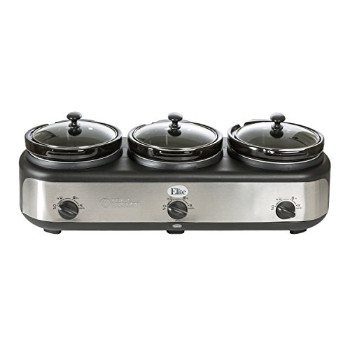 Elite Platinum EWMST-325 Maxi-Matic Triple Slow Cooker Buffet, Black/Silver - Image 8