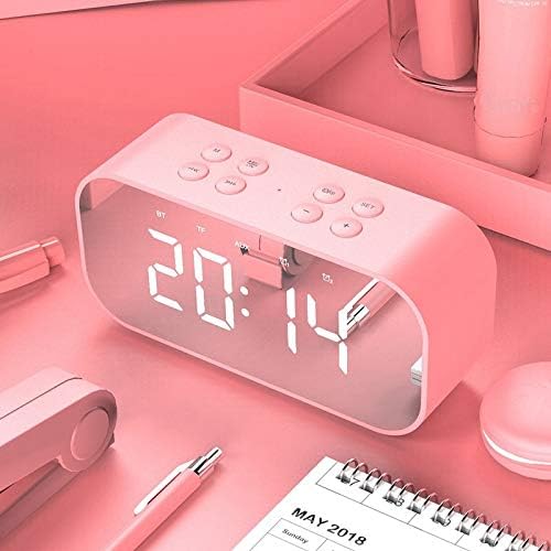 Mini Bluetooth Speakers Portable Wireless, Stylish Mirror Bluetooth Speakers with LED Display Alarm Clock for Beach, Car, Home, Outdoors, Travel, Party-Compatible with iPhone, Samsung and More Pink