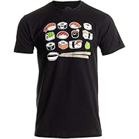 Happy Sushi | Funny, Cute Fun Japanese Food Go Rice Art for Men Women T-Shirt-(Adult,3XL) Black