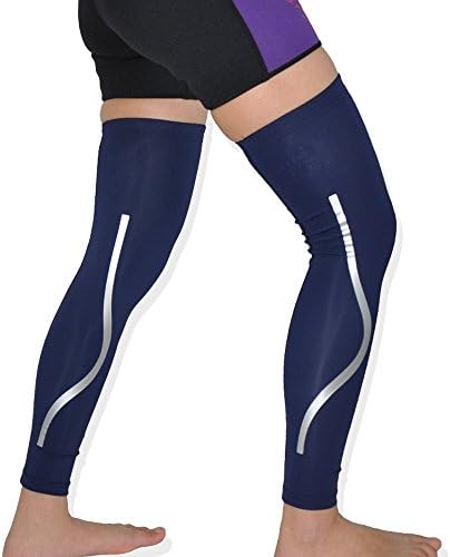 Kcross Recovery Compression Leg Sleeves- Cycling Strech Leg Knee Long Sleeve-Single (Navy Blue, Medium)