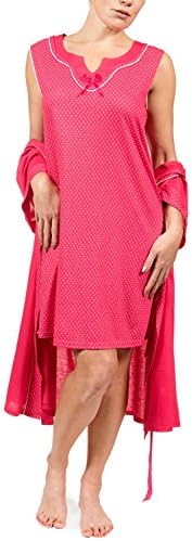 Prime Sleepwear Women's Cotton 2 Piece Robe and Nightgown Set (Large, Red)