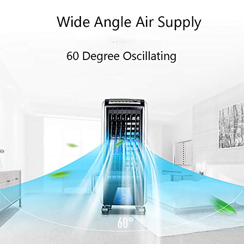 ZPEE-3-Speeds-Oscillating-Air-CoolerQuiet-Movable-Bladeless-FanRemote-Control-Air-Conditioner-FanDouble-Water-Tank-Evaporative-Coolers-Black-11x13x28inch