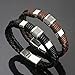 LIU JUN Men's Bracelet Zinc Alloy Charm Couple Bracelet Black Brown Leather Distance Bracelet for Women Jewelry Gifts Large Size 8.5 Inch (Brown)