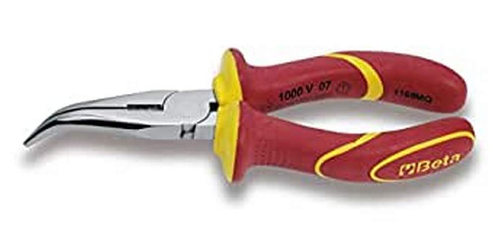 Beta 11680100 Model 1168 MQ200 Bent Needle Nose Pliers, 1000v Vde, 200mm Extra Long