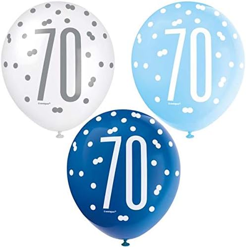 Vibrant 70th Glitz Latex Balloons in Light Blue, Royal Blue, & White (30cm) - Perfect for Parties Celebrations & Events - 6ct - Image 4