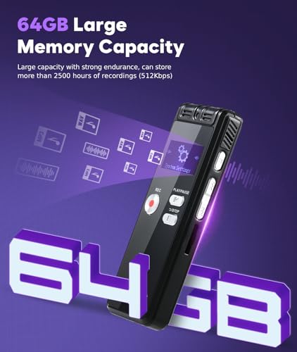 NekSide 64G Voice Recorder - 1536kbps Digital Voice Recorder, Type-C Interface Tape Recorder, One-Touch HD Dual MIC Recording Device for Lecture, Interview, Meeting