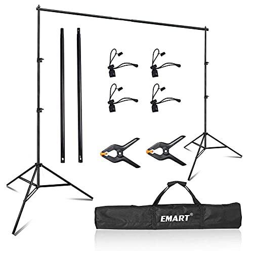 EMART Foto Hintergrund Ständer 2,4 x 2,4 m, Verstellbare Fotografie Kit mit 2 Federklemmen Hintergrundsystem für Fotostudio, Porträt, Produktfotografi