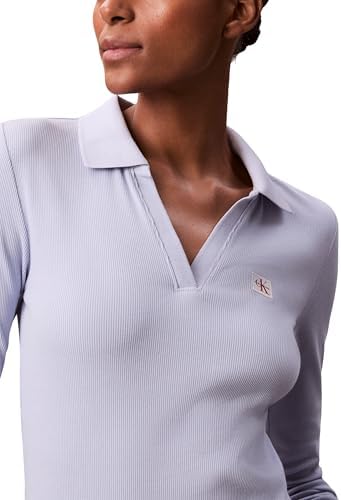 Vestido Polo Midi de Marca Tecido Feminino em Malha Canelada, Azul (Azul Casual), M